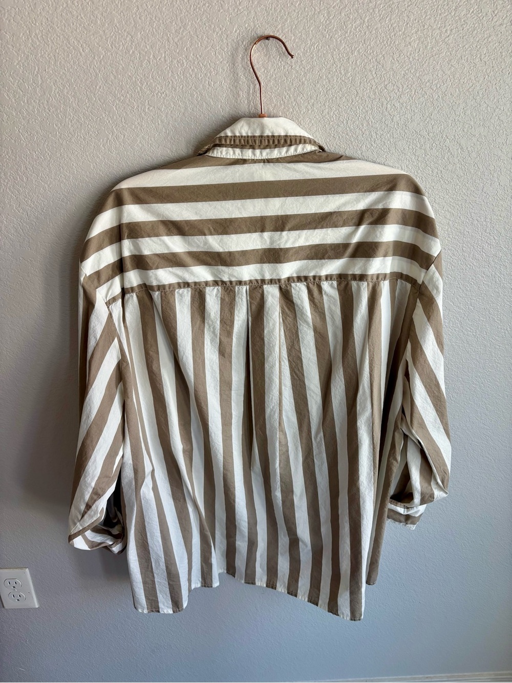 Aerie Oversized Ivory and Beige Vertical Stripe Button-Down Shirt - Picture 6 of 6